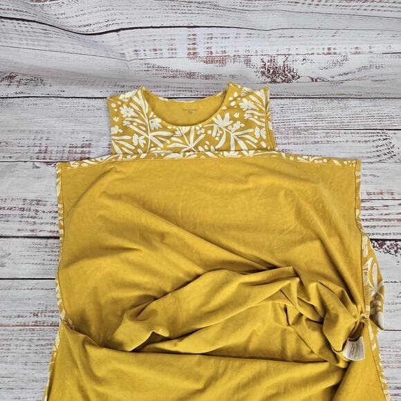 Garnet Hill Midi Dress Sz L Yellow Floral Sleeveless Tencel Spandex Flowy Slits - Picture 7 of 13